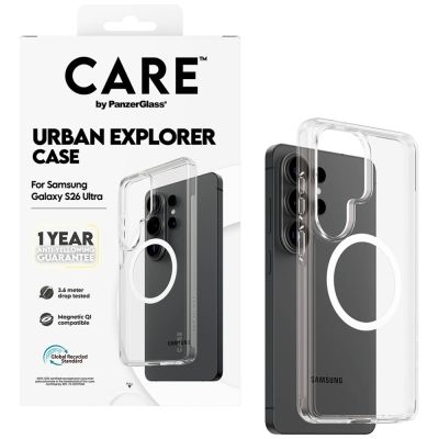 4. Etui CARE by PanzerGlass Urban Explorer Transparent w. White Qi na Samsung Galaxy S26 Ultra - przezroczyste