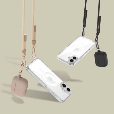 3. Etui Tech-Protect FlexAir Chain MagSafe na iPhone 16 - przezroczyste + 2 smycze (czarna i szarobrązowa)