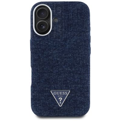 3. Etui Guess Denim Triangle Logo MagSafe na iPhone 16 - niebieskie