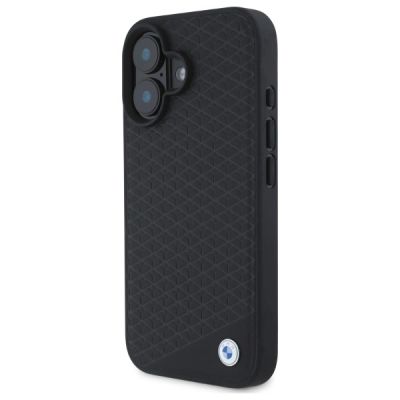 2. Etui BMW Sign Leather Diamond Metal Logo MagSafe na iPhone 16  - czarne