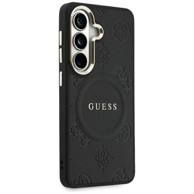 4. Etui Guess Saffiano Peony Embossed Ring MagSafe na Samsung Galaxy S26+ - czarne