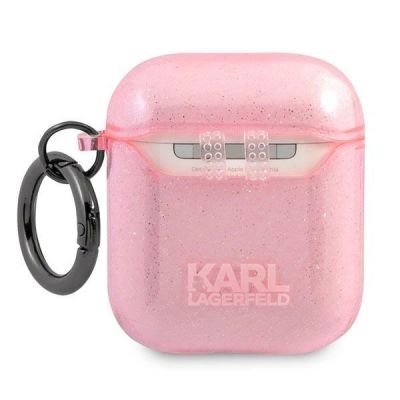 2. Etui Karl Lagerfeld Glitter Karl's Head na AirPods 1/2 - różowe