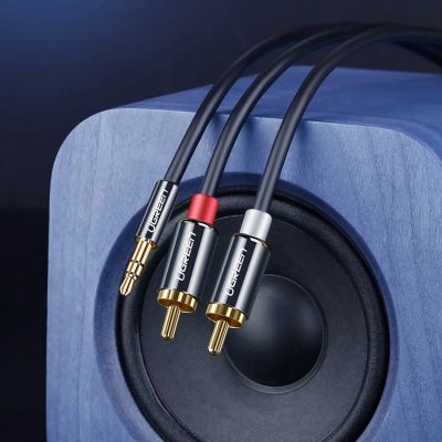 10. Kabel Ugreen AV116 10591 audio mini jack 3,5 mm (męski) / 2RCA (męski) 5m - czarny