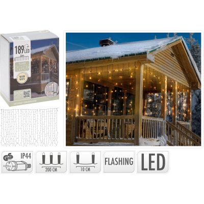 13. LAMPKI CHOINKOWE KURTYNA ŚWIETLNA 200x70CM ZEW LED CIEPŁY BIAŁY FLASH