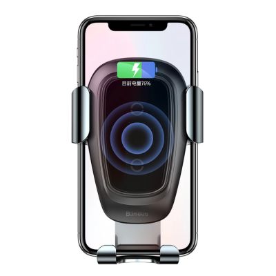 5. Baseus Metal Gravity Wireless Charger metalowy uchwyt samochodowy na kratkę wentylacyjną bezprzewodowa ładowarka Qi czarny (WXYL-B0A)