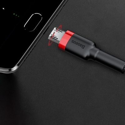 12. Baseus Cafule Cable wytrzymały nylonowy kabel przewód USB / micro USB 2A 3M czarno-czerwony (CAMKLF-H91)