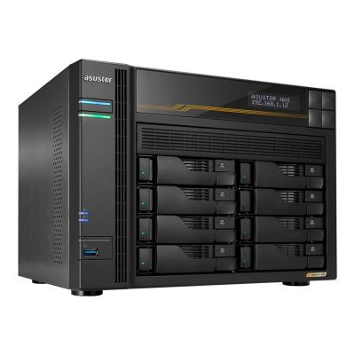 9. NAS Asustor AS6808T; Tower; 8x (3.5" SATA HDD/ 2.5" SSD); AMD Ryzen Embedded V3C14; 16G ECC DDR5 SODIMM (max. 64GB), 2x 10GbE, 2x 5GbE, 4x M.2 2280 NVMe PCIe 4.0, 2x USB4, 2x USB 3.2 Gen, 1x optional 10 GbE card