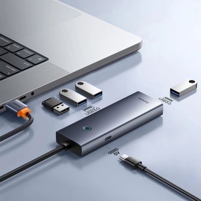 6. Hub USB-A Baseus UltraJoy Series 4xUSB-A 3.0 1xUSB-C 5V 50cm - szary
