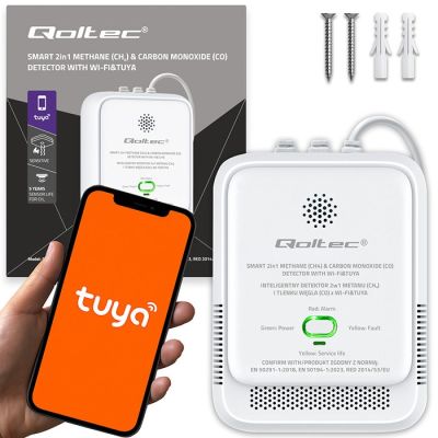 7. QOLTEC CZUJNIK WYCIEKU GAZU ZIEMNEGO I TLENKU WĘGLA (CZADU) | TUYA | WI-FI | ALARM 85DB | LED