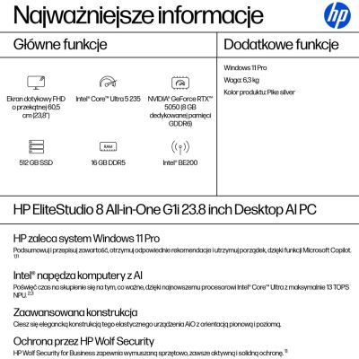 3. HP EliteStudio 8 AiO G1i Ultra 5 235 23.8"FHD Touch IPS 300nits LBL AG 16GB DDR5 5600 SSD512 Intel Graphics Cam 5MP W11Pro 3Y OnSite