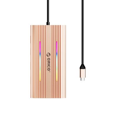 2. Stacja dokująca USB-C Orico XDR 12w1 RGB USB-A USB-C PD 100W 2x HDMI 4K 60Hz VGA RJ45 Gigabit czytnik kart SD i microSD - różowo-złota