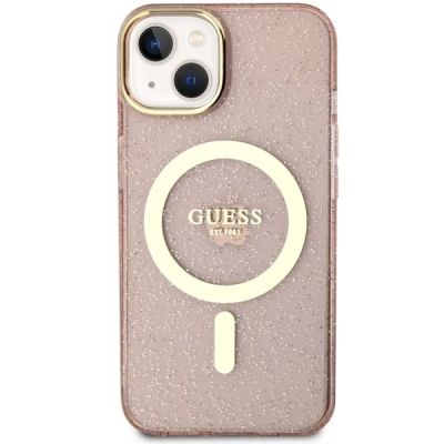 3. Etui Guess Glitter Gold MagSafe na iPhone 14 Plus - różowe