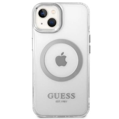 3. Etui Guess Metal Outline MagSafe na iPhone 14 - srebrne
