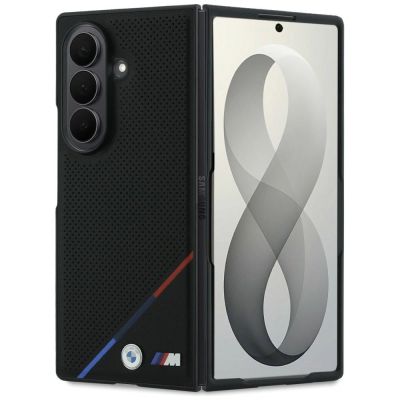 Etui BMW M Leather Perforated Tricolor Stripe Metal Logos MagSafe na Samsung Galaxy Z Fold 8 Ultra - czarne