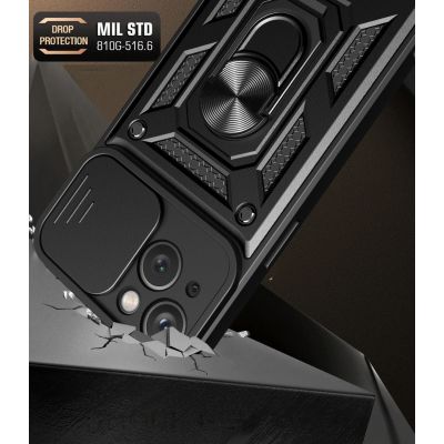 2. Pancerne etui z podstawką i osłoną aparatu do iPhone 15 Plus Hybrid Armor Camshield - różowe