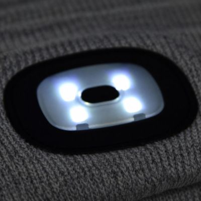 5. CZAPKA Z LATARKĄ CZOŁOWĄ 4 LED 120 LM 3 TRYBY TURYSTYCZNA SZARA