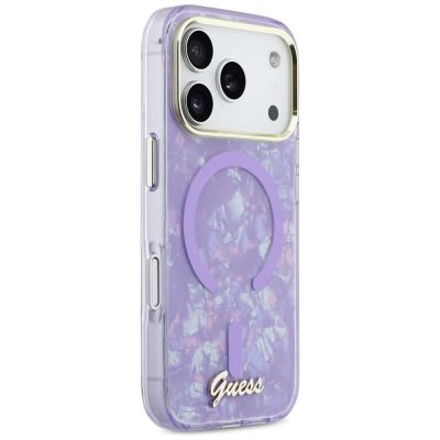 4. Etui Guess IML Shell Script Metal MagSafe na iPhone 17 Pro Max - fioletowe
