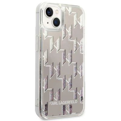 4. Etui Karl Lagerfeld Liquid Glitter Monogram na iPhone 14 - srebrne