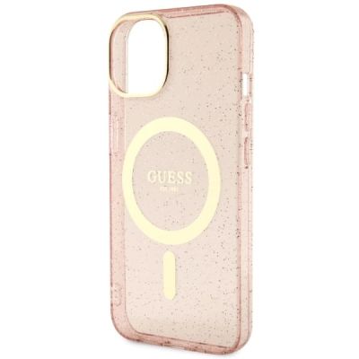 6. Etui Guess Glitter Gold MagSafe na iPhone 14 Plus - różowe