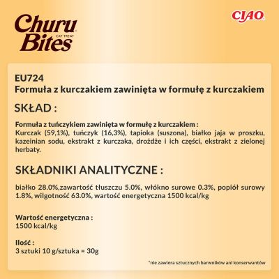 7. INABA Churu Bites Wrapy z kurczakiem - przysmak dla kota - 3x10 g