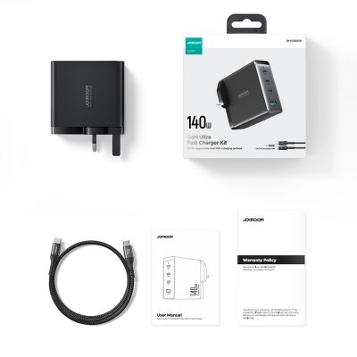 17. Ładowarka GaN UK Joyroom JR-TCG05UK 140W 3x USB-C USB-A + kabel USB-C / USB-C 240W 1.2m
