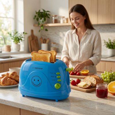 6. Toster Esperanza Smiley EKT003B (750W; kolor niebieski)