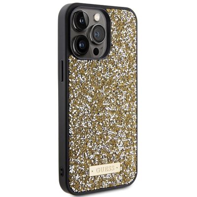 4. Etui Guess Rhinestone Metal Logo na iPhone 15 Pro - żółte