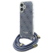 Etui Guess Crossbody Cord 4G Print ze smyczą na iPhone 16 - niebieskie