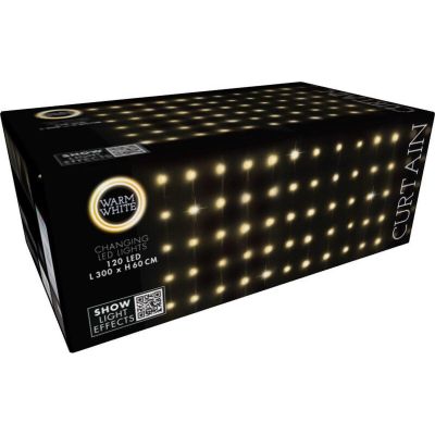44. LAMPKI CHOINKOWE KURTYNA ŚWIETLNA ZEW/WEW 120 LED 300X60CM Z PILOTEM CIEPŁY BIAŁY