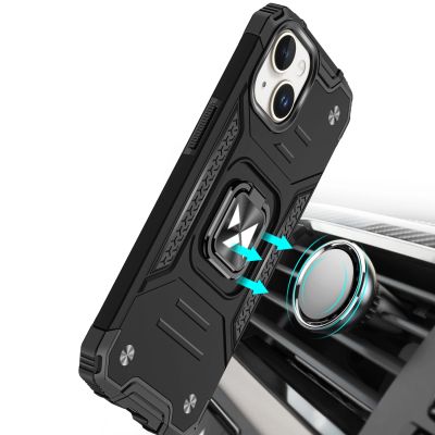 6. Pancerne etui z uchwytem na palec do iPhone 15 Plus Wozinsky Ring Armor - srebrne