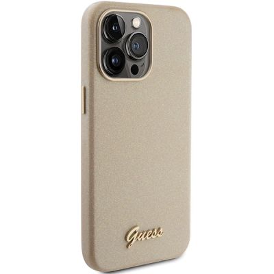 4. Etui Guess Glitter Glossy Script do iPhone 15 Pro - złote