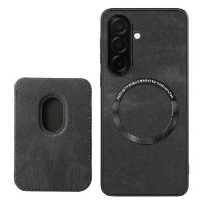 3. Etui na Samsung Galaxy A57 5G ze skóry syntetycznej z odpinanym uchwytem na karty kompatybilne z MagSafe - czarne