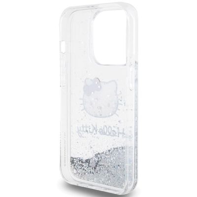 7. Etui Hello Kitty Liquid Glitter Charms Kitty Head na iPhone 14 Pro - srebrne