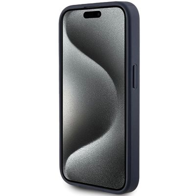 5. Etui Guess 4G Triangle Metal Logo na iPhone 15 Pro - niebieskie