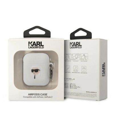 3. Etui Karl Lagerfeld Silicone Karl Head 3D na AirPods 1/2 - białe