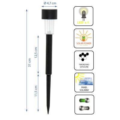 7. LAMPA SOLARNA LED O4,7x30,5cm PLASTIK KPL 10SZT