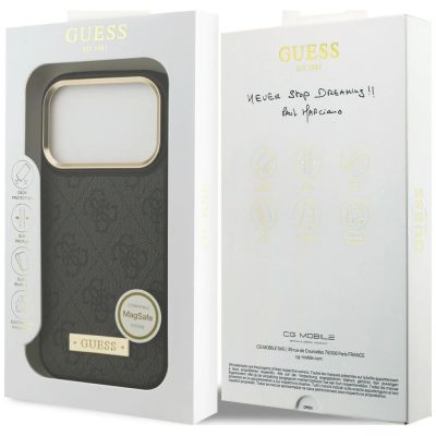 8. Etui Guess 4G Logo Plate MagSafe na iPhone 18 Pro / 17 Pro - czarne