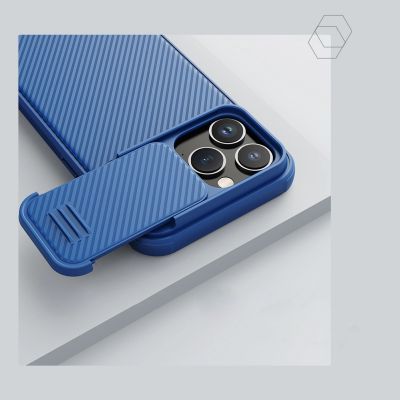 9. Nillkin CamShield S Case etui iPhone 14 Pro Max pancerny pokrowiec osłona na aparat niebieskie