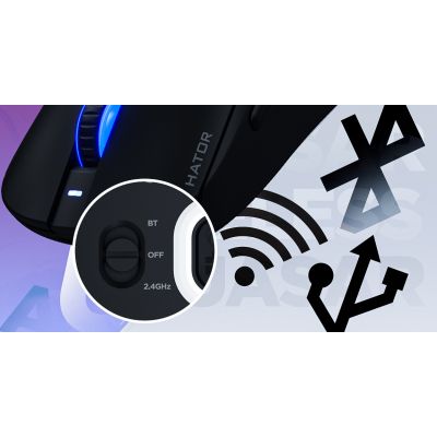 19. HATOR Quasar 3 Wireless myszka Gaming Oburęczny RF Wireless + Bluetooth + USB Type-A Optyczny 12000 DPI