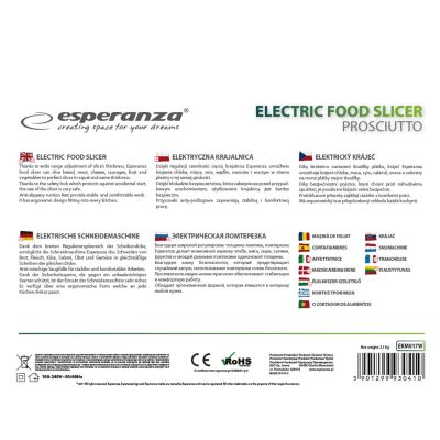 18. Krajalnica elektryczna Esperanza Prosciutto EKM017W (150W; kolor biały)