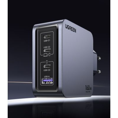 5. Ugreen Nexode Pro 160W GaN Charger with USB-C Cable Uniwersalne Czarny, Szary Prąd przemienny Szybkie ładowanie Wewnętrzna