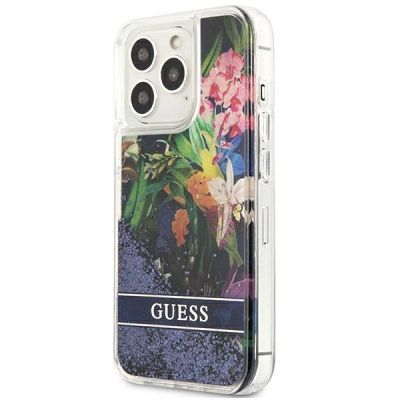 2. Etui Guess Flower Liquid Glitter na iPhone 13 Pro Max - niebieskie