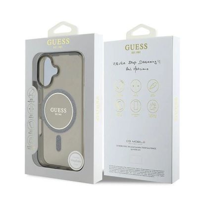 8. Etui Guess IML Glitter Circle MagSafe na iPhone 16 - czarne