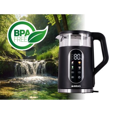 13. ELDOM CZAJNIK BEZPREWODOWY Z REGULACJĄ TEMPERATURY C560 NUVIA 2000W 1,7 L ,WYŚWIETLACZ LED , REGULACJE TEMPERATURY WODY