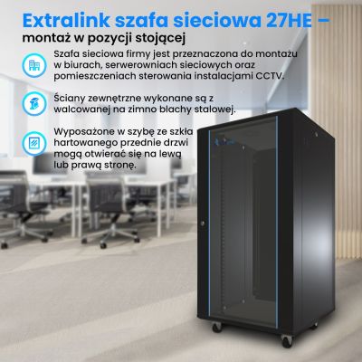 8. Extralink 27U 600x600 Czarna | Szafa rack | stojąca