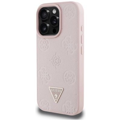 2. Etui Guess Grained Hot Stamp Peony Triangle Logo MagSafe na iPhone 16 Pro - różowe