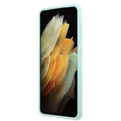 5. Etui Guess Silicone Script Metal Logo na Samsung Galaxy S21+ - niebieskie