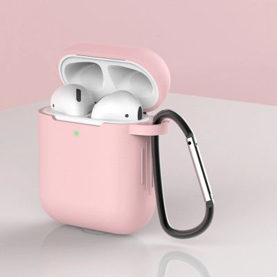 2. Etui do AirPods 2 / AirPods 1 silikonowy miękki pokrowiec na słuchawki + brelok karabińczyk zawieszka różowy (case D)
