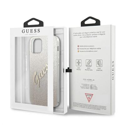 8. Etui Guess Glitter Gradient Script na iPhone 12 mini - złote