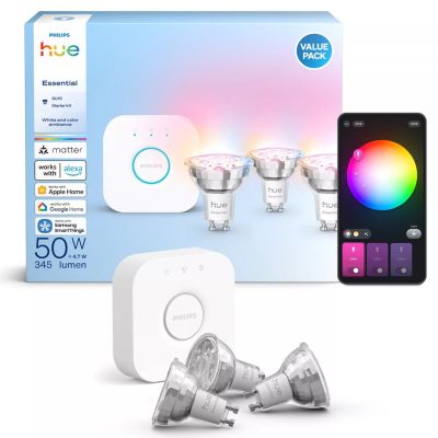 3. Philips Hue White and color ambiance Podstawowy zestaw startowy: 3 inteligentne żarówki z trzonkami GU10 (345 lm)